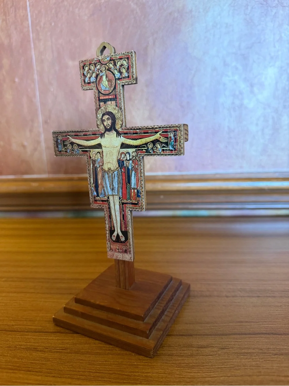 Vintage Standing San Damiano Crucifix Icon Cross - Franciscan Devotional Art